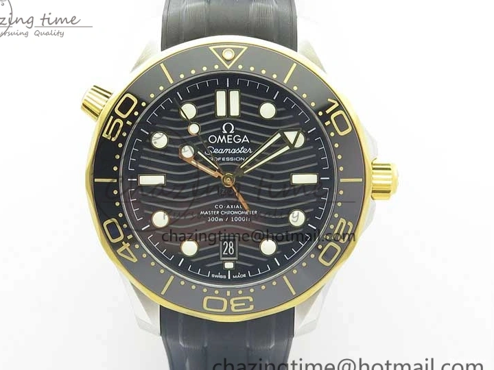 0218 Seasonal 2018 Seamaster Diver 300M SS YG VSF 1:1 Best Edition YG Bezel Black Dial on Black Rubber Strap A 7934